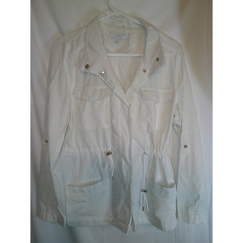 New Directions Utility Jacket Lightweight Drawstring Waist White‎ Size M